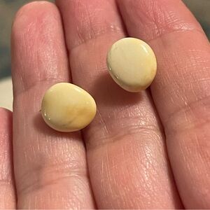 Natural imperial white Baltic amber sterling silver stud earrings